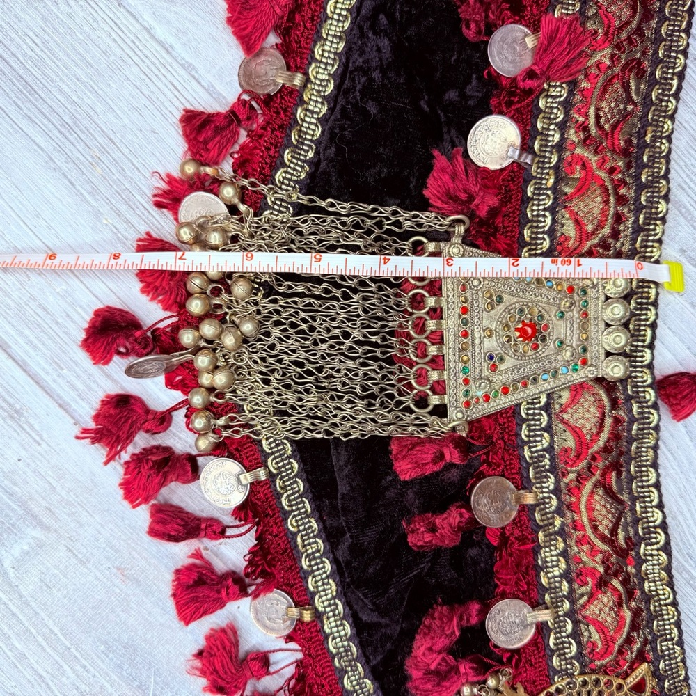 Vintage handmade beaded coin belly dancing hip belt side sash medium costume - Picture 9 of 11
